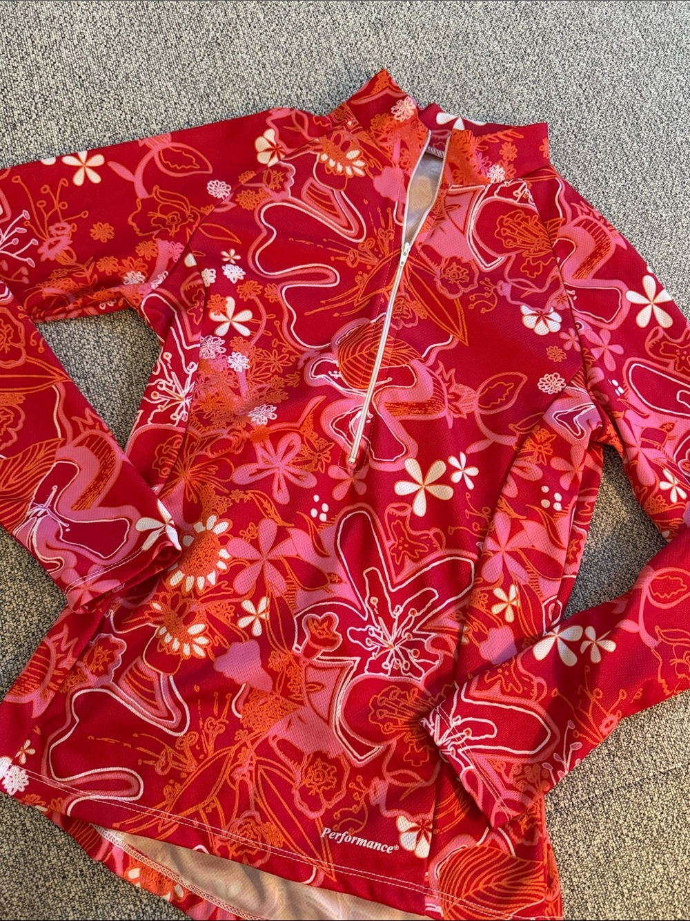 Lands' End Red Floral Quarter-Zip Performance Top